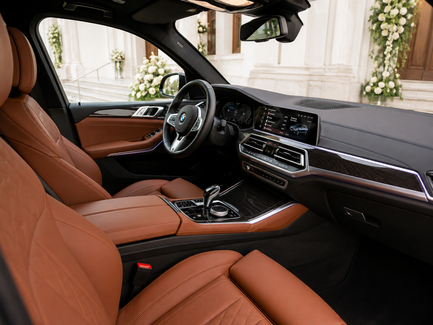 BMW do ślubu Wieluń z elegancką dekoracją